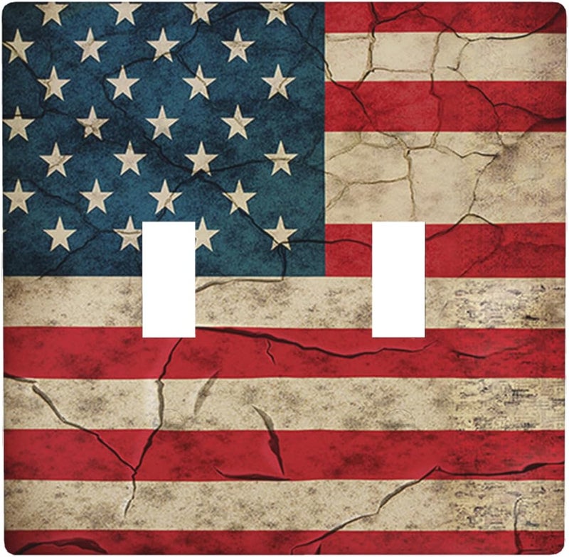 Moslion USA Flag Double Toggle Wall Plate American Flag Stars Lines Red Blue Stripes Retro 2-Gang Light Plug Protector Device Mount Cover Living Room Bedroom - Image 1